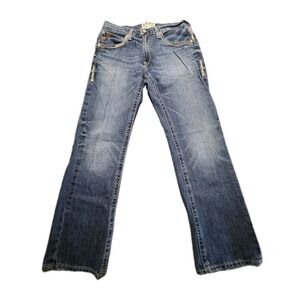 Ariat Mens M5 Straight Leg Denim Blue Jeans Western Whiskered See Description.